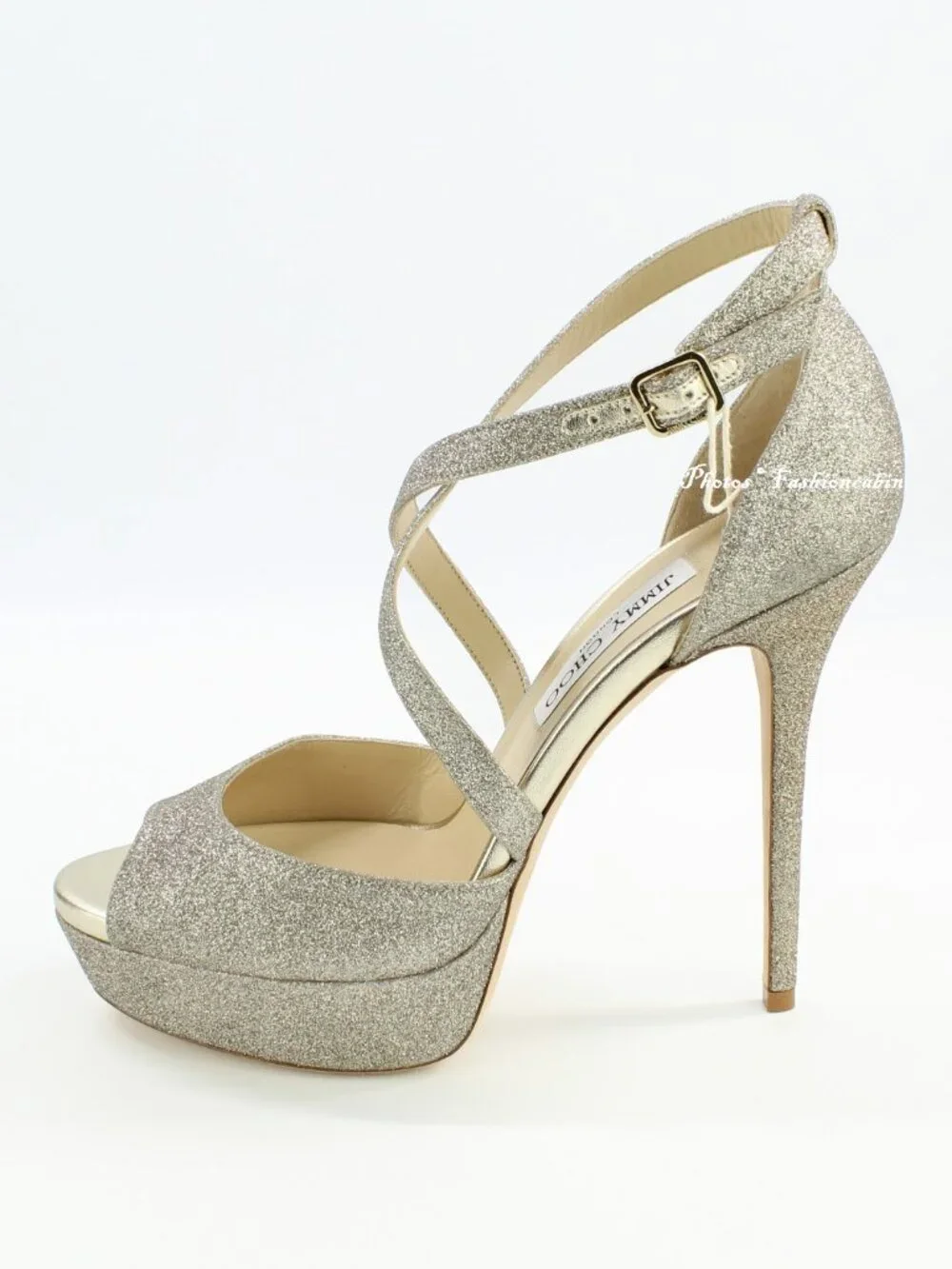 NEW JIMMY CHOO Jenique 125 Glittered Platform Sandals, EU 41, Platinum Ice